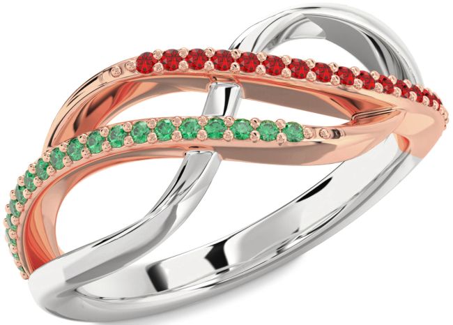 Emerald & Ruby Rose Gold Silver Infinity Round Promise Ring