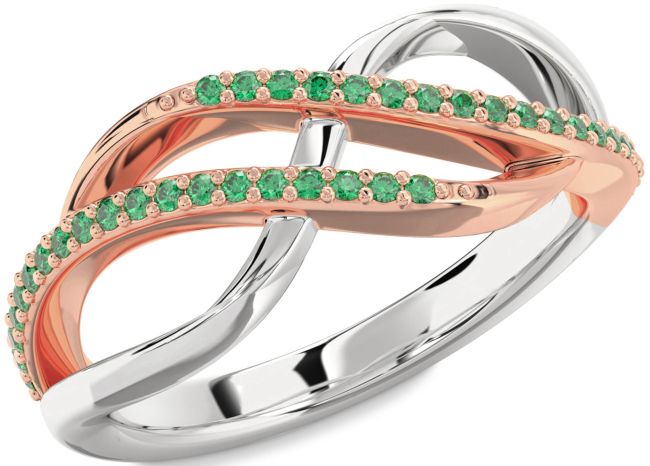 Emerald Rose Gold Silver Infinity Round Ring