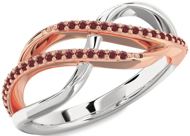 Garnet Rose Gold Silver Infinity Round Ring