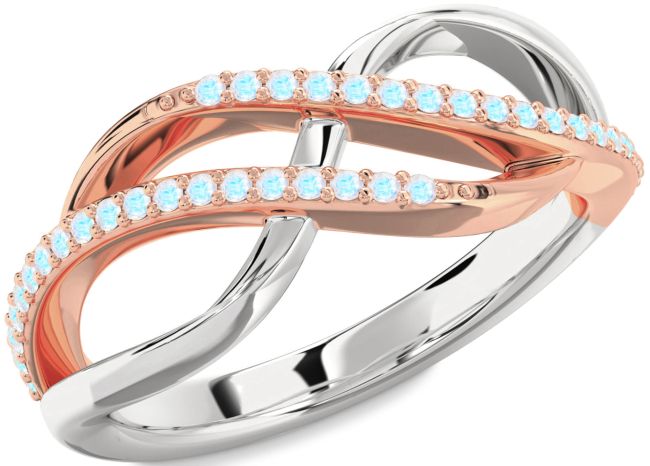 Moonstone Rose Gold Silver Infinity Round Ring