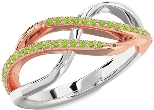 Peridot Rose Gold Silver Infinity Round Ring