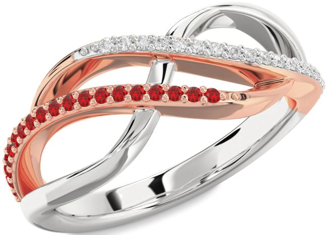Diamond & Ruby Rose Gold Silver Infinity Round Promise Ring