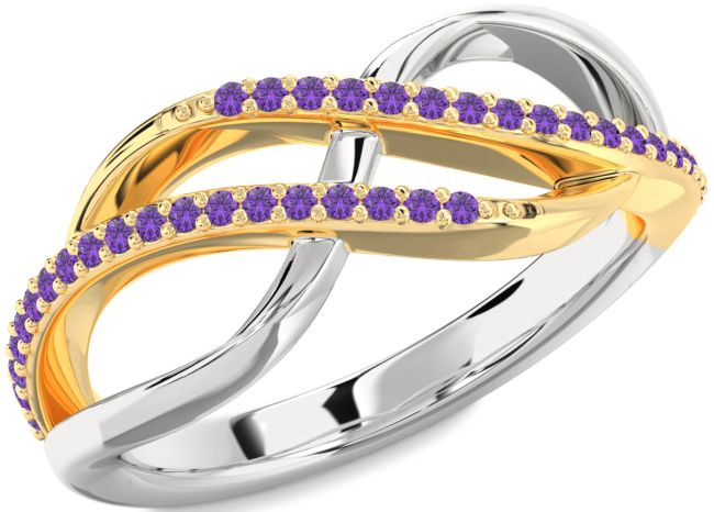 Amethyst Gold Silver Infinity Round Ring
