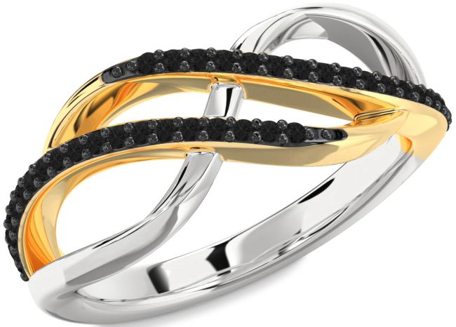 Black Diamond Gold Silver Infinity Round Ring