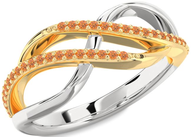 Citrine Gold Silver Infinity Round Ring