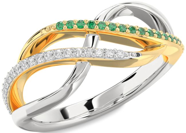 Emerald & Diamond Gold Silver Infinity Round Promise Ring