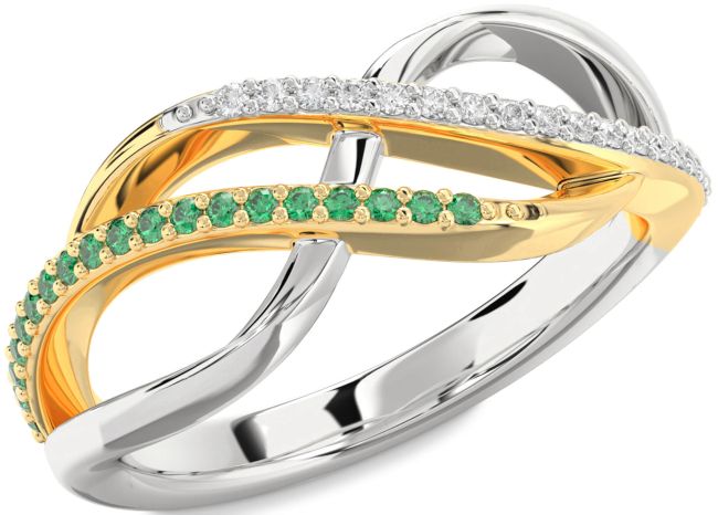 Diamond & Emerald Gold Silver Infinity Round Promise Ring