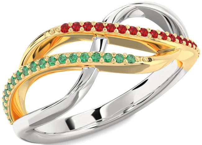 Emerald & Ruby Platinum & Yellow Gold Infinity Round Promise Ring