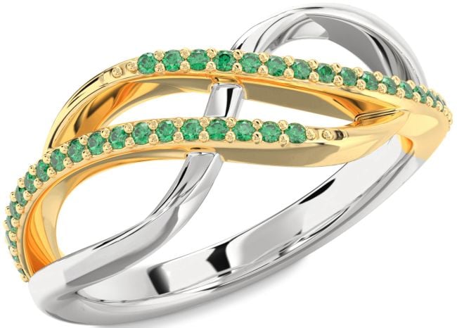 Emerald Gold Silver Infinity Round Ring