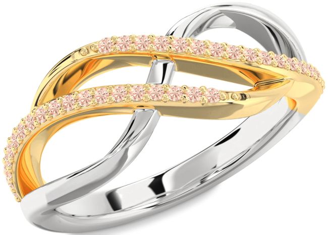 Morganite Gold Silver Infinity Round Ring