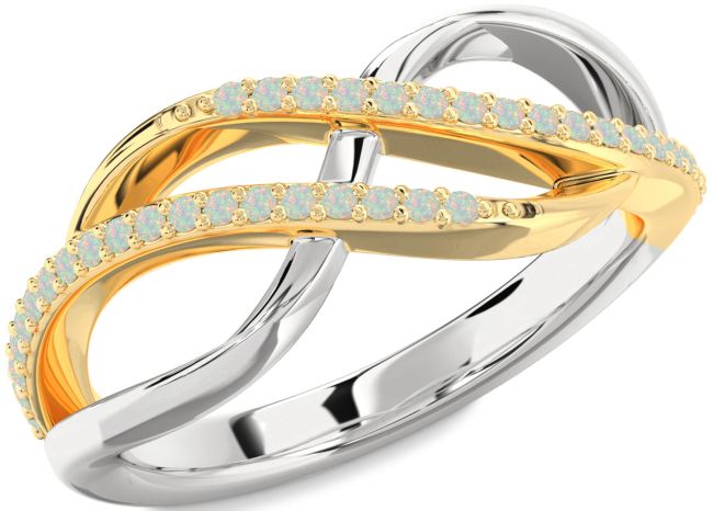 Opal Gold Silver Infinity Round Ring