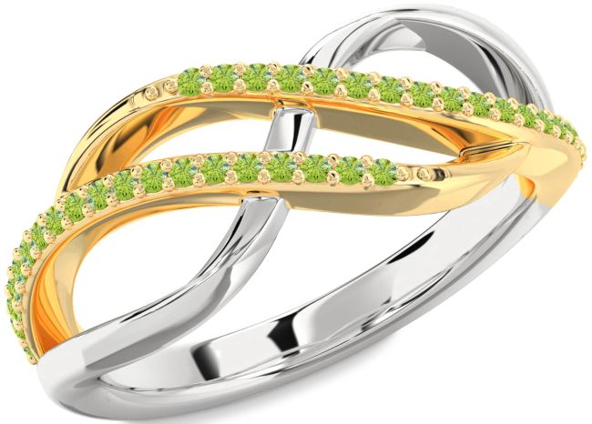 Peridot Gold Silver Infinity Round Ring