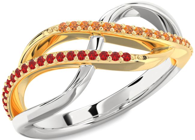 Ruby & Citrine Gold Silver Infinity Round Promise Ring