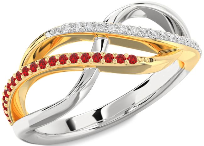 Diamond & Ruby Gold Silver Infinity Round Promise Ring