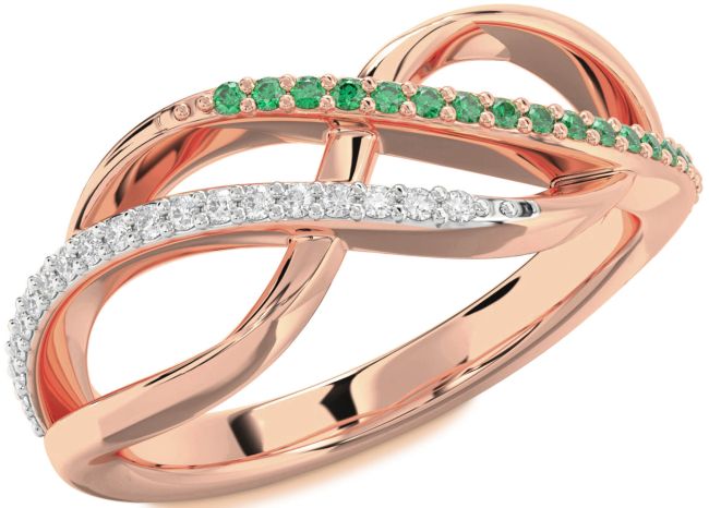Emerald & Diamond Rose Gold Infinity Round Promise Ring