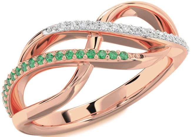 Diamond & Emerald Rose Gold Infinity Round Promise Ring