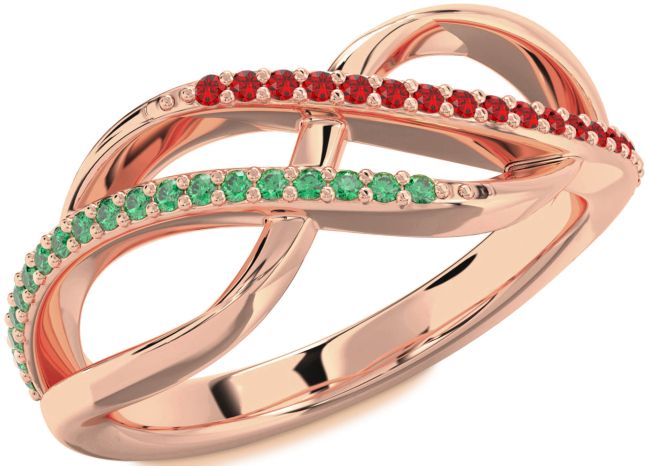 Emerald & Ruby Rose Gold Silver Infinity Round Promise Ring