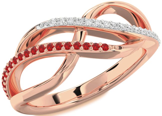 Diamond & Ruby Rose Gold Infinity Round Promise Ring