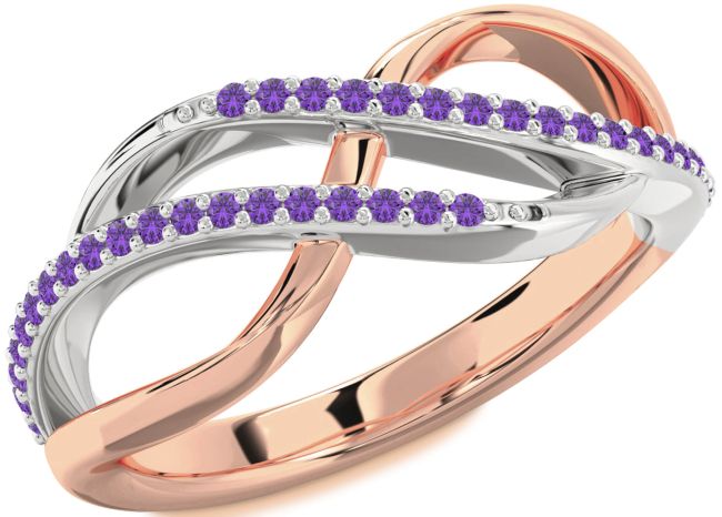 Amethyst Rose Gold Silver Infinity Round Ring