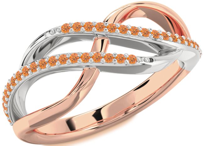 Citrine Rose Gold Silver Infinity Round Ring