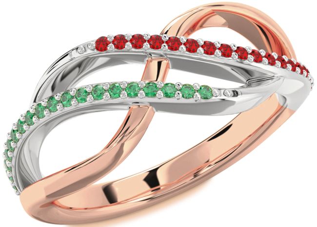 Emerald & Ruby Rose Gold Silver Infinity Round Promise Ring