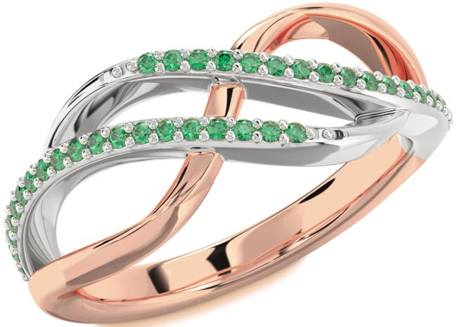 Emerald White Rose Gold Infinity Round Ring