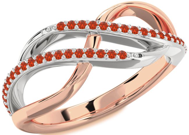 Fire Opal Rose Gold Silver Infinity Round Ring