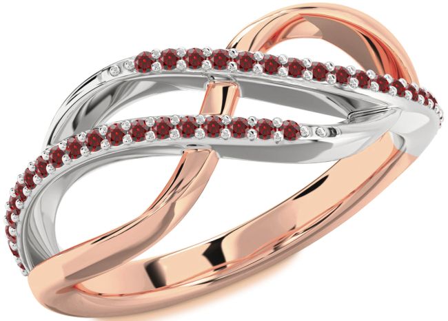 Garnet Rose Gold Silver Infinity Round Ring