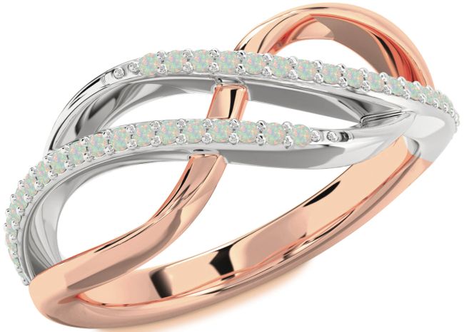 Opal Rose Gold Silver Infinity Round Ring
