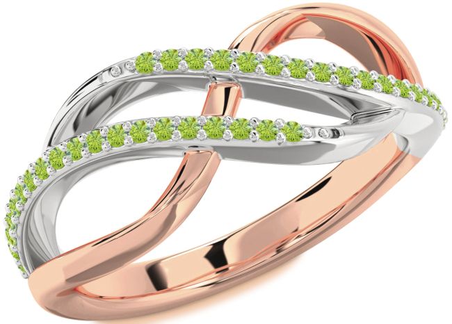 Peridot Rose Gold Silver Infinity Round Ring