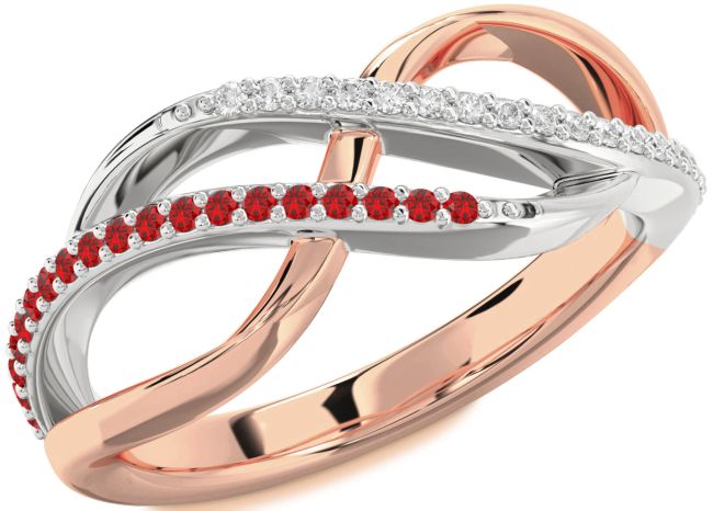 Diamond & Ruby Rose Gold Silver Infinity Round Promise Ring