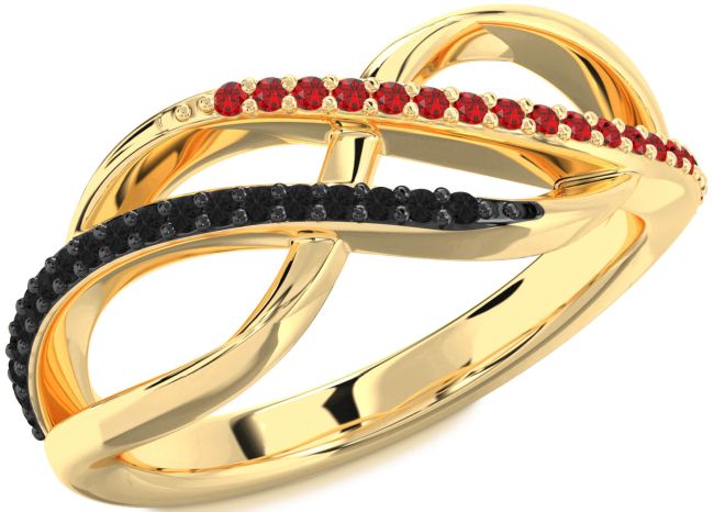 Black Diamond & Ruby Gold Infinity Round Promise Ring