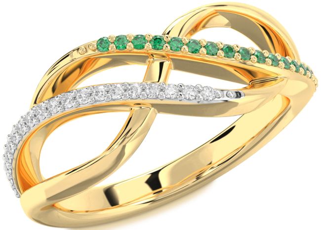 Emerald & Diamond Gold Infinity Round Promise Ring