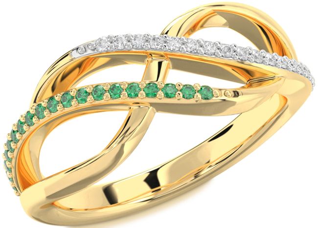 Diamond & Emerald Gold Infinity Round Promise Ring