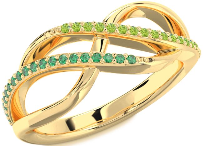 Emerald & Peridot Gold Infinity Round Promise Ring