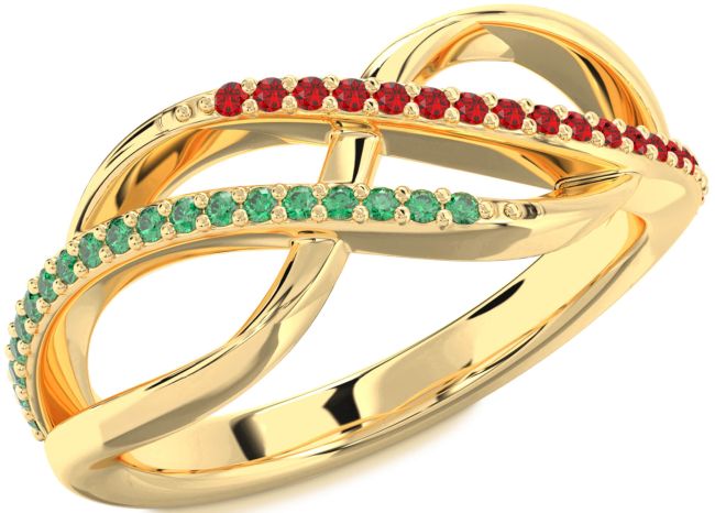 Emerald & Ruby Gold Infinity Round Promise Ring