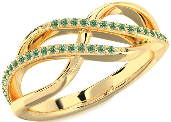 Green Diamond Gold Infinity Round Ring