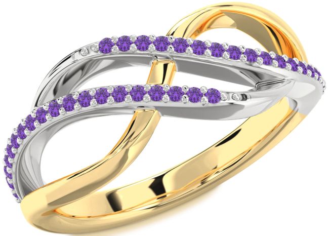 Amethyst Gold Silver Infinity Round Ring