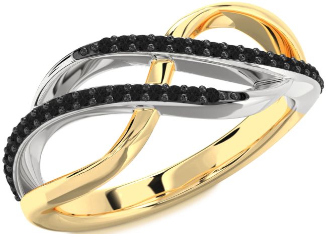 Black Diamond Gold Silver Infinity Round Ring