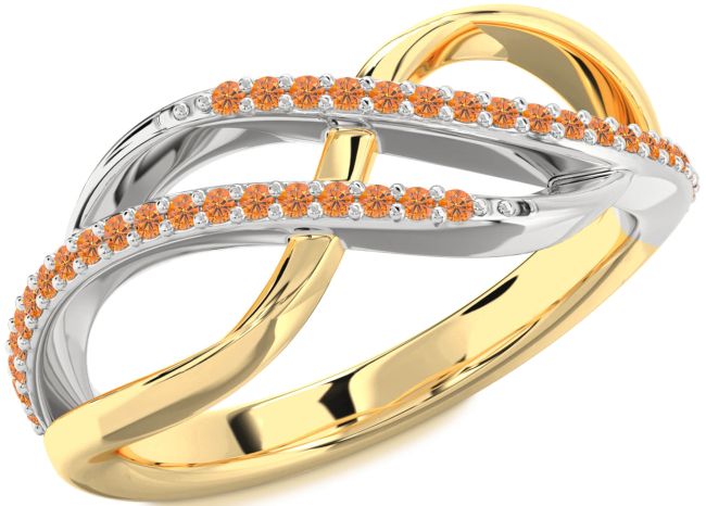 Citrine Gold Silver Infinity Round Ring