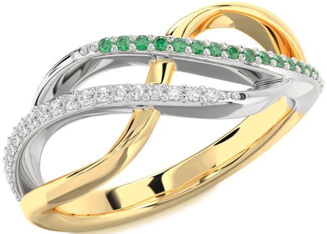 Emerald & Diamond Gold Silver Infinity Round Promise Ring