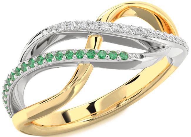 Diamond & Emerald Gold Silver Infinity Round Promise Ring