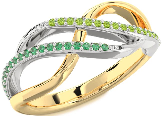 Emerald & Peridot Gold Silver Infinity Round Promise Ring