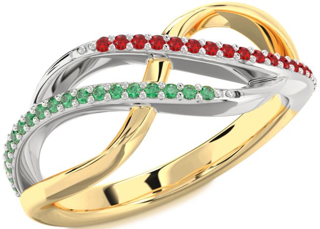 Emerald & Ruby Gold Silver Infinity Round Promise Ring