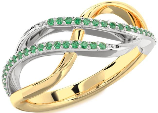 Emerald Gold Silver Infinity Round Ring