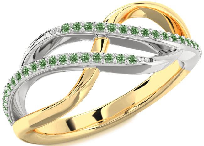 Green Diamond Gold Silver Infinity Round Ring