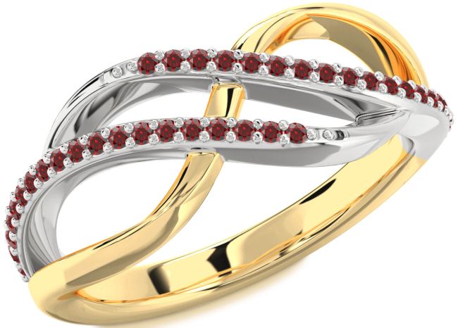 Garnet Gold Silver Infinity Round Ring