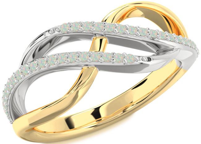 Opal Gold Silver Infinity Round Ring