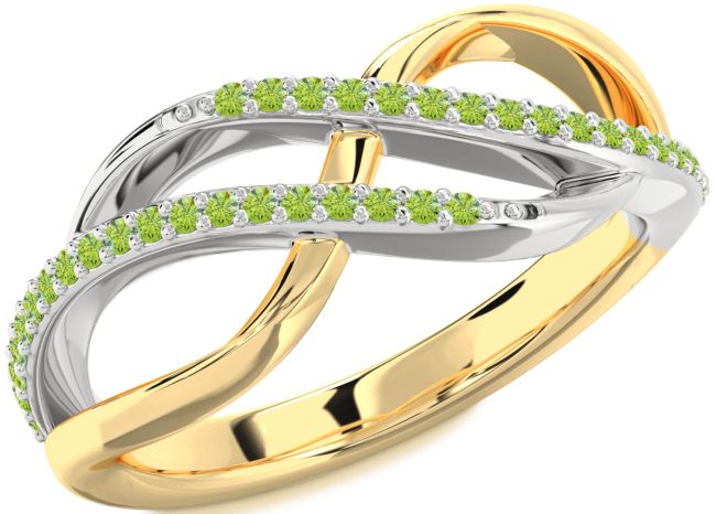 Peridot Gold Silver Infinity Round Ring