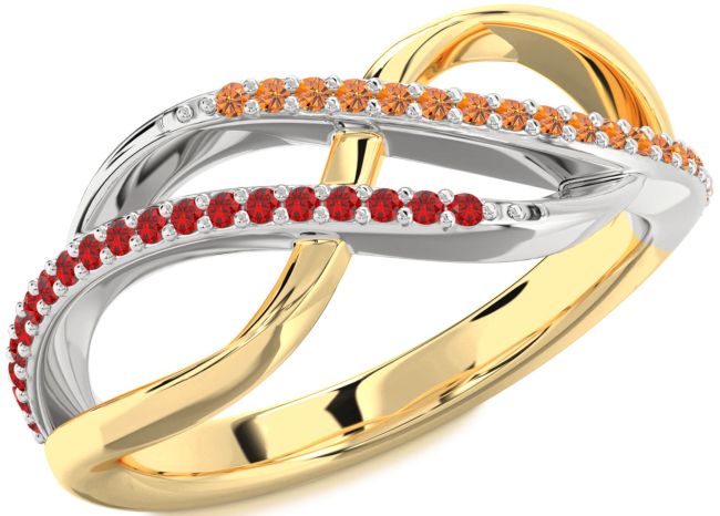 Ruby & Citrine Gold Silver Infinity Round Promise Ring